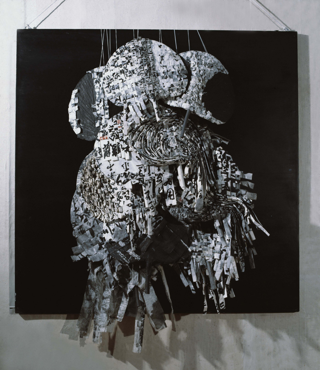 1990 《风•系列1》/ Wind(Feng)1 100×120cm 宣纸、水墨、蒲叶 / Cattail Leaf,Xuan Paper