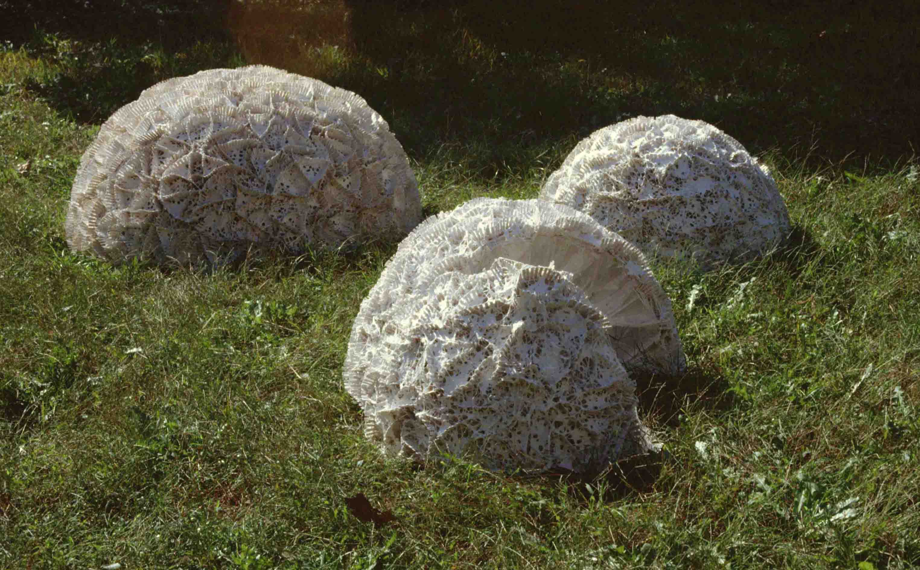 1992 《巢》 直径100cm,直径80cm,直径75cm 竹篾、棉线、纸浆(收藏:中国美术馆,2003年)
